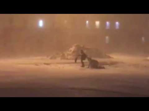Норильск, &quot;Черная пурга&quot;. 30 января 2017 г. Сильный ветер сбивает с ног и тащит людей по дороге!