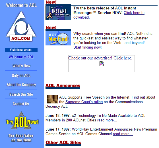Самые популярные сайты в мире с 1993 года - AOL