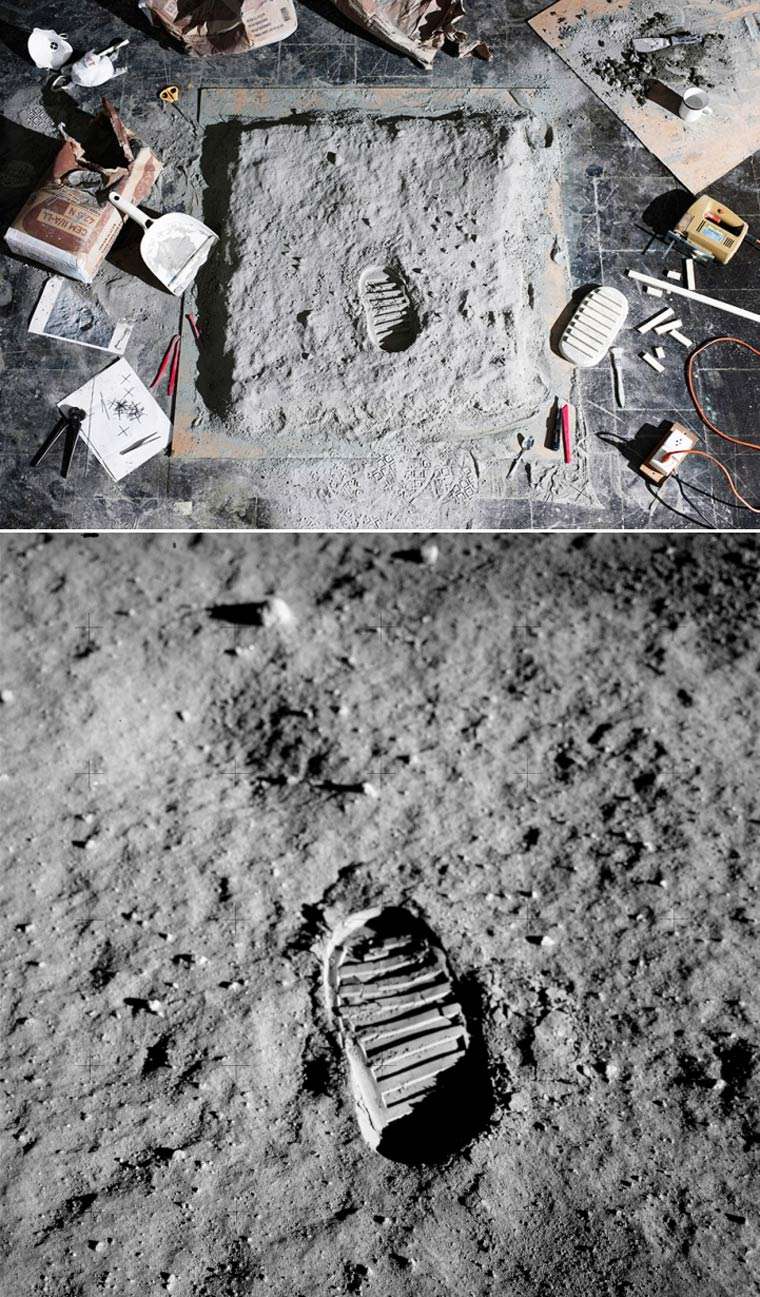 Фото американского астронавта Эдвин Олдрина своего следа на Луне, 1969 год