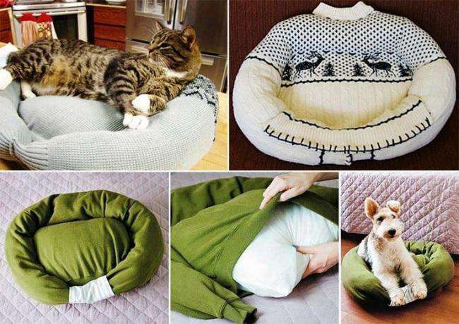Лежанка для домашних животных из свитера