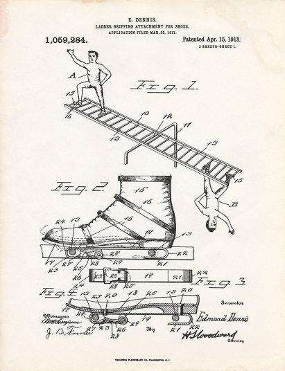 Патент 1913 года специальной обуви, позволяющей двум людям подняться на противоположных концах лестницы