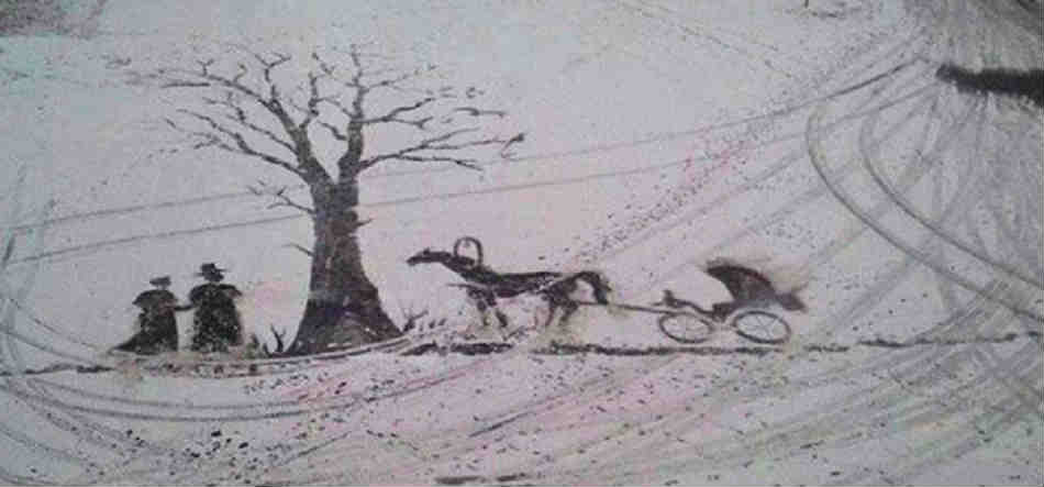 картины метлой на снегу