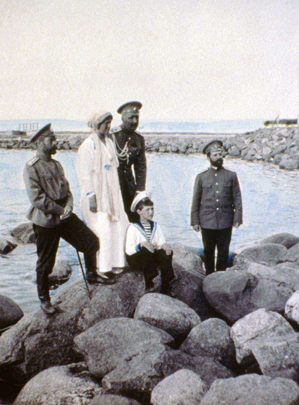ROPSHA, RUSSIA - 1915: Tsar Nicholas II and family. The series of the unique pictures were taken by the Tsar Nicholas II himself or people close to the royal family. They were realized in 1915-1916, the most terrible years of World War I. Nicholas II was an insatiable photographer. He took special care of pictures, filed them with care in numerous albums. He passed down his love for photography to Maria, his third daughter, who is responsible for colouring most of the pictures. (Photo: Laski Diffusion/Getty Images)