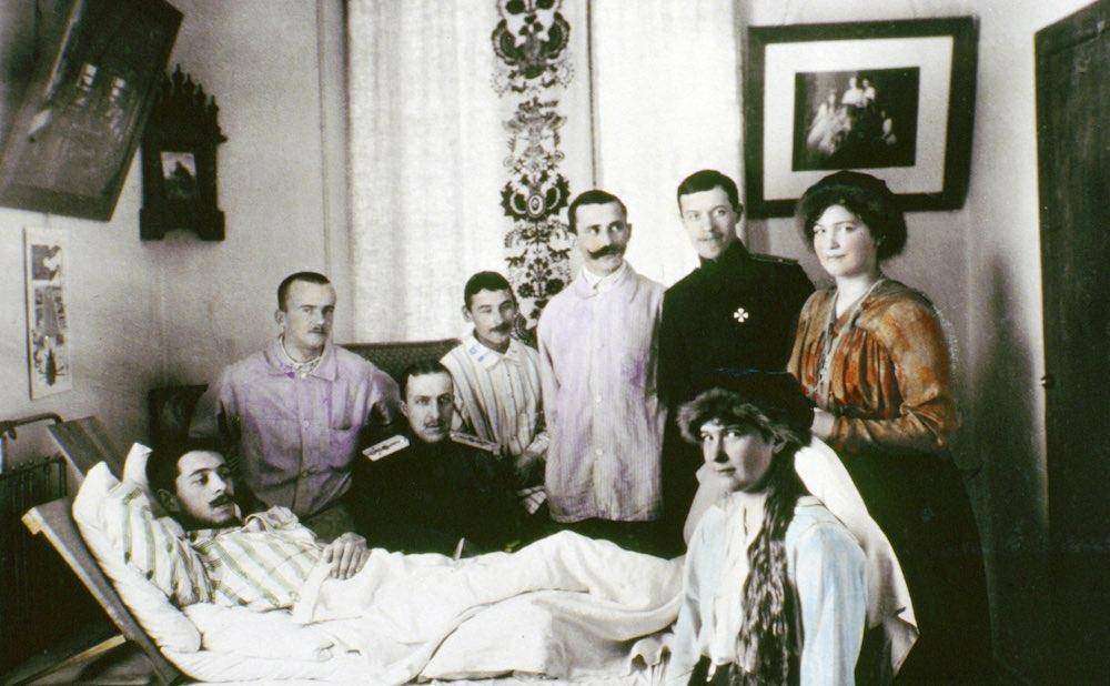 Tsar Nicholas II daughters Anastasia (born 1901) and Maria Romanov (born in 1899) visit wounded soldiers in hospital during World War I. The series of the unique pictures were taken by the Tsar Nicholas II himself or people close to the royal family. They were realized in 1915-1916, the most terrible years of World War I. Nicholas II was an insatiable photographer. He took special care of pictures, filed them with care in numerous albums. He passed down his love for photography to Maria, his third daughter, who is responsible for colouring most of the pictures. (Photo: Laski Diffusion/Getty Images)