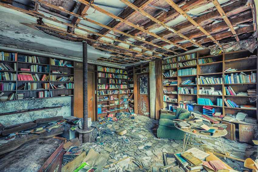 old abandoned library in house