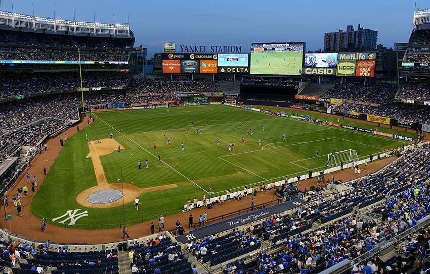 General view of the first ever football match at the Yankee Stadium played between Chelsea and Paris Saint-Germain.