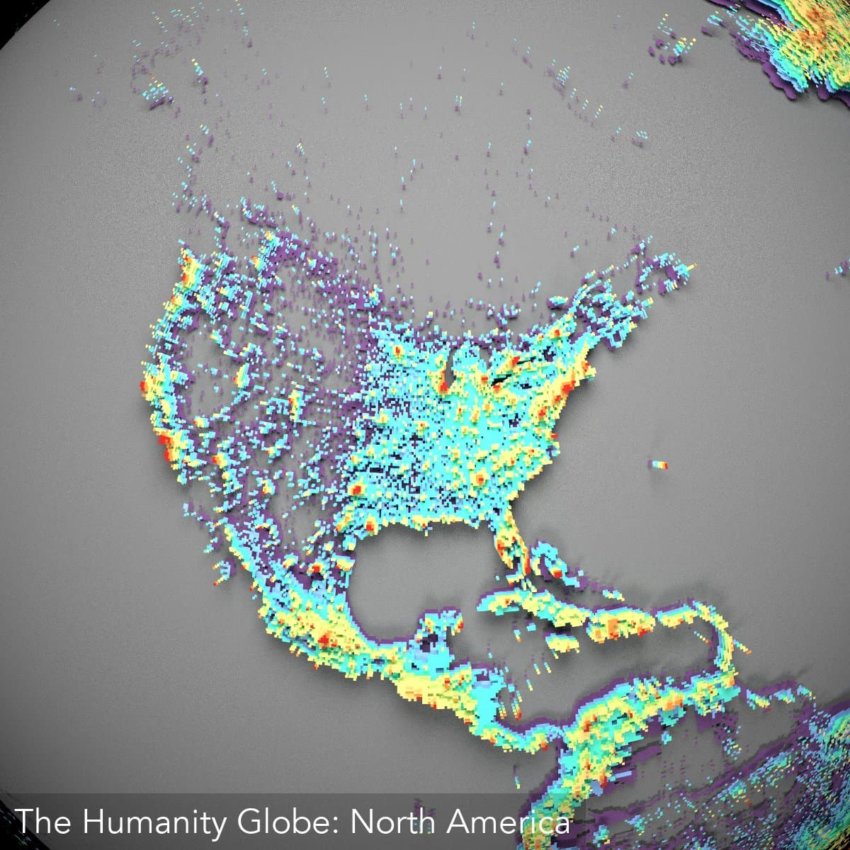 Плотность населения на карте 3D: Северная Америка