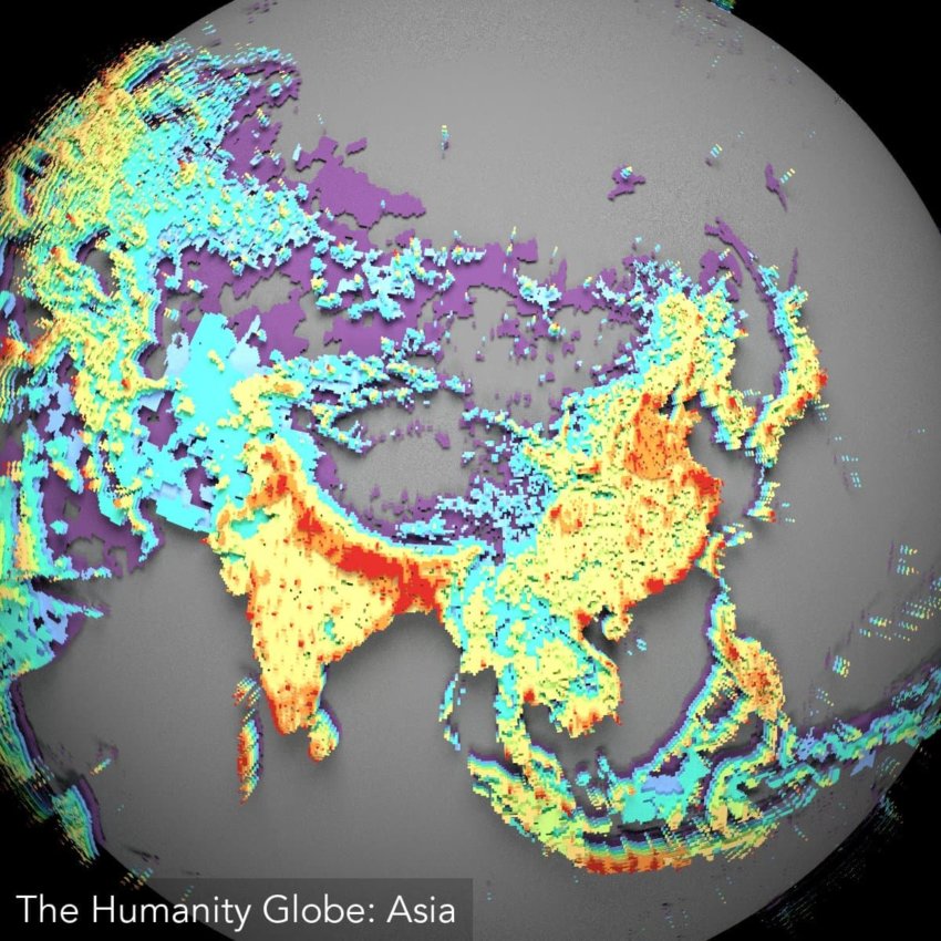 Плотность населения на карте 3D: Азия